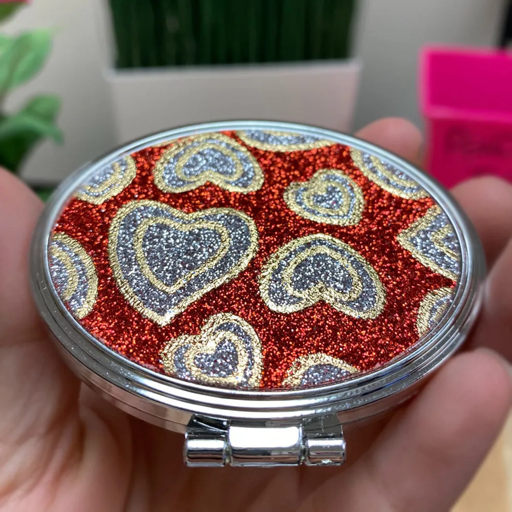 1Pc Compact Double Sided Folding Mirror Glitter Magnifying Travel Cosmetic Stand