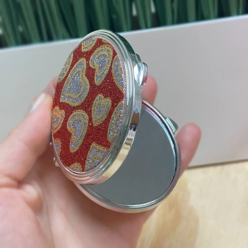 1Pc Compact Double Sided Folding Mirror Glitter Magnifying Travel Cosmetic Stand