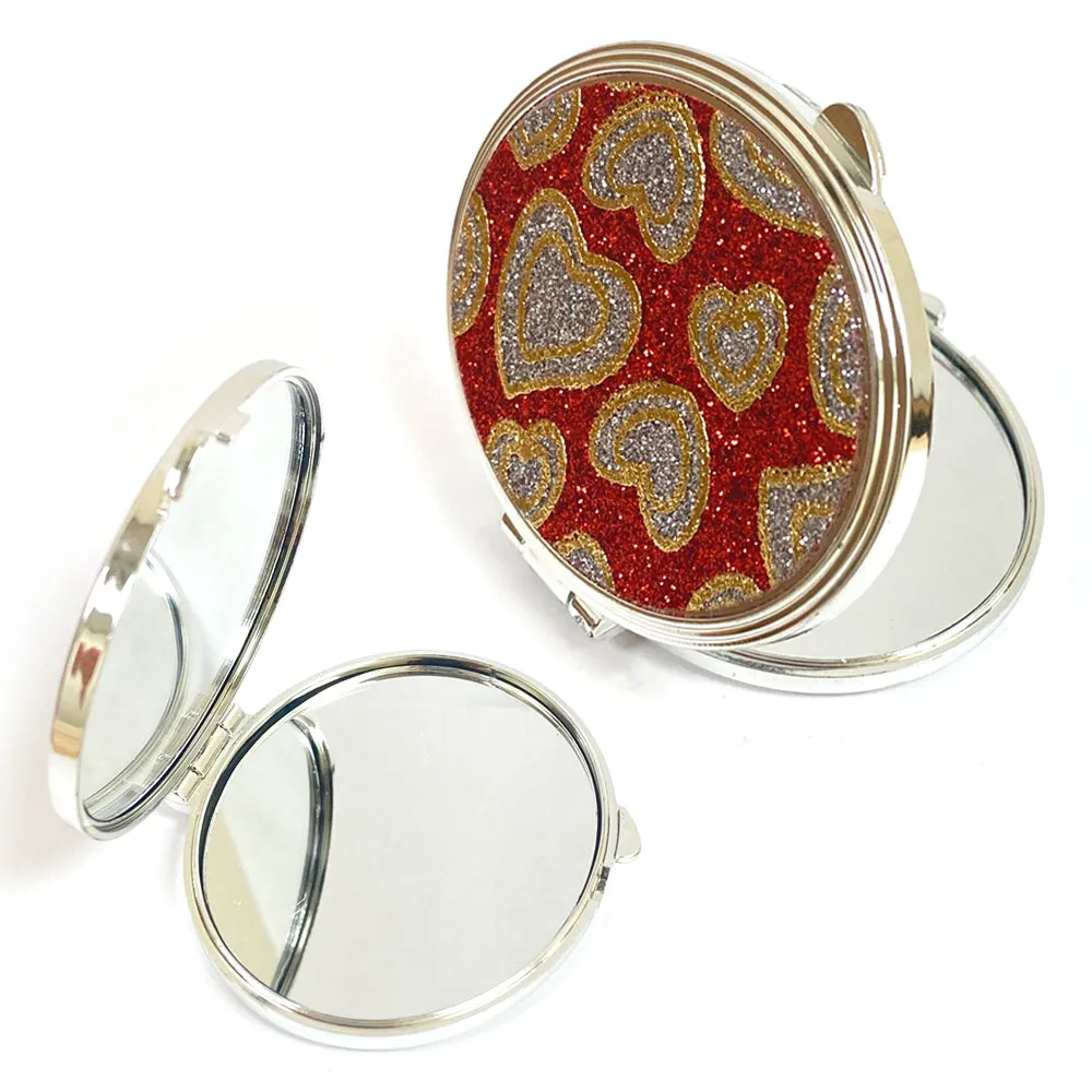 1Pc Compact Double Sided Folding Mirror Glitter Magnifying Travel Cosmetic Stand