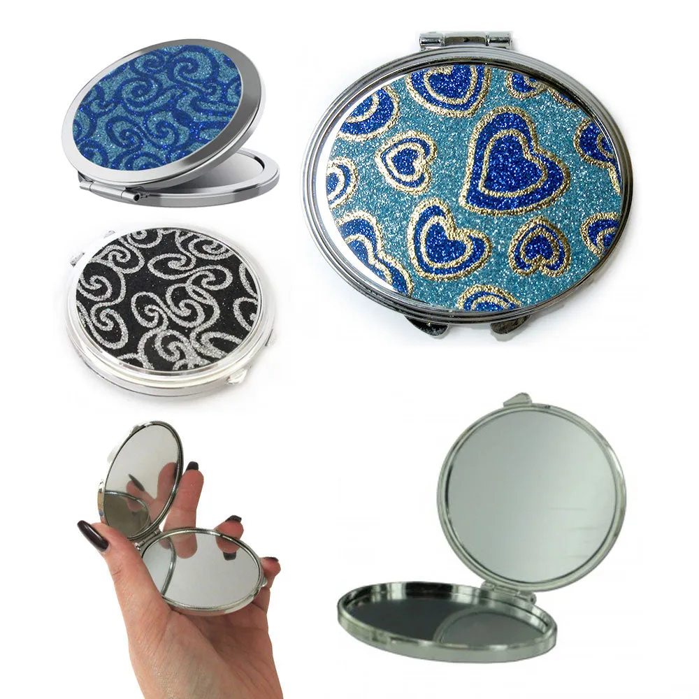1Pc Compact Double Sided Folding Mirror Glitter Magnifying Travel Cosmetic Stand