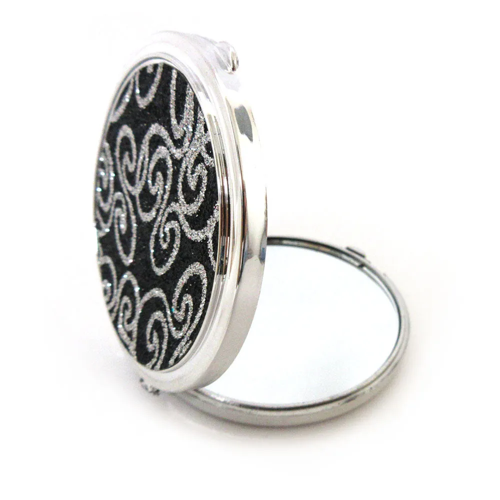 1Pc Compact Double Sided Folding Mirror Glitter Magnifying Travel Cosmetic Stand