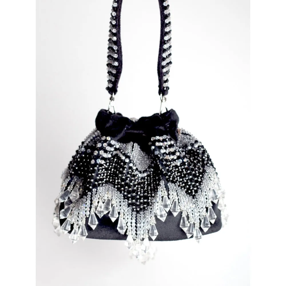 Adora By Ankita Black Kristal Flapper Bucket Bag