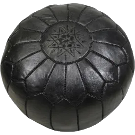 Black Moroccan Leather Pouf