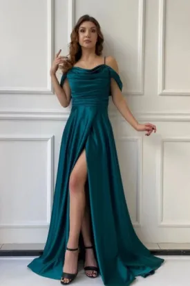 Classy Long Off-the-shoulder A-line Formal Wears Prom Dresses With Split Online