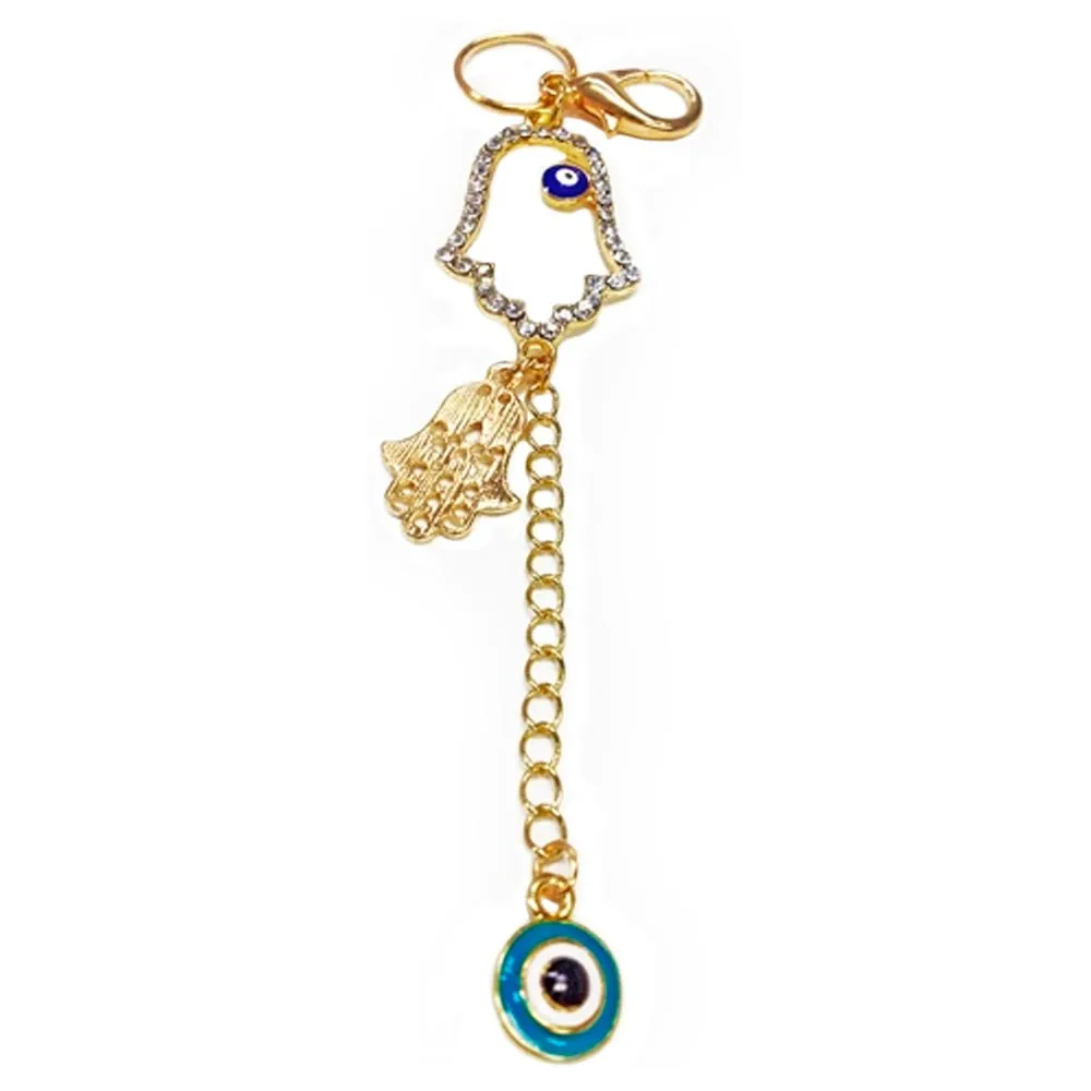Gold Hamsa Hand Bag Charm Keychain Evil Eye Lucky Car Key Holder Women Girls