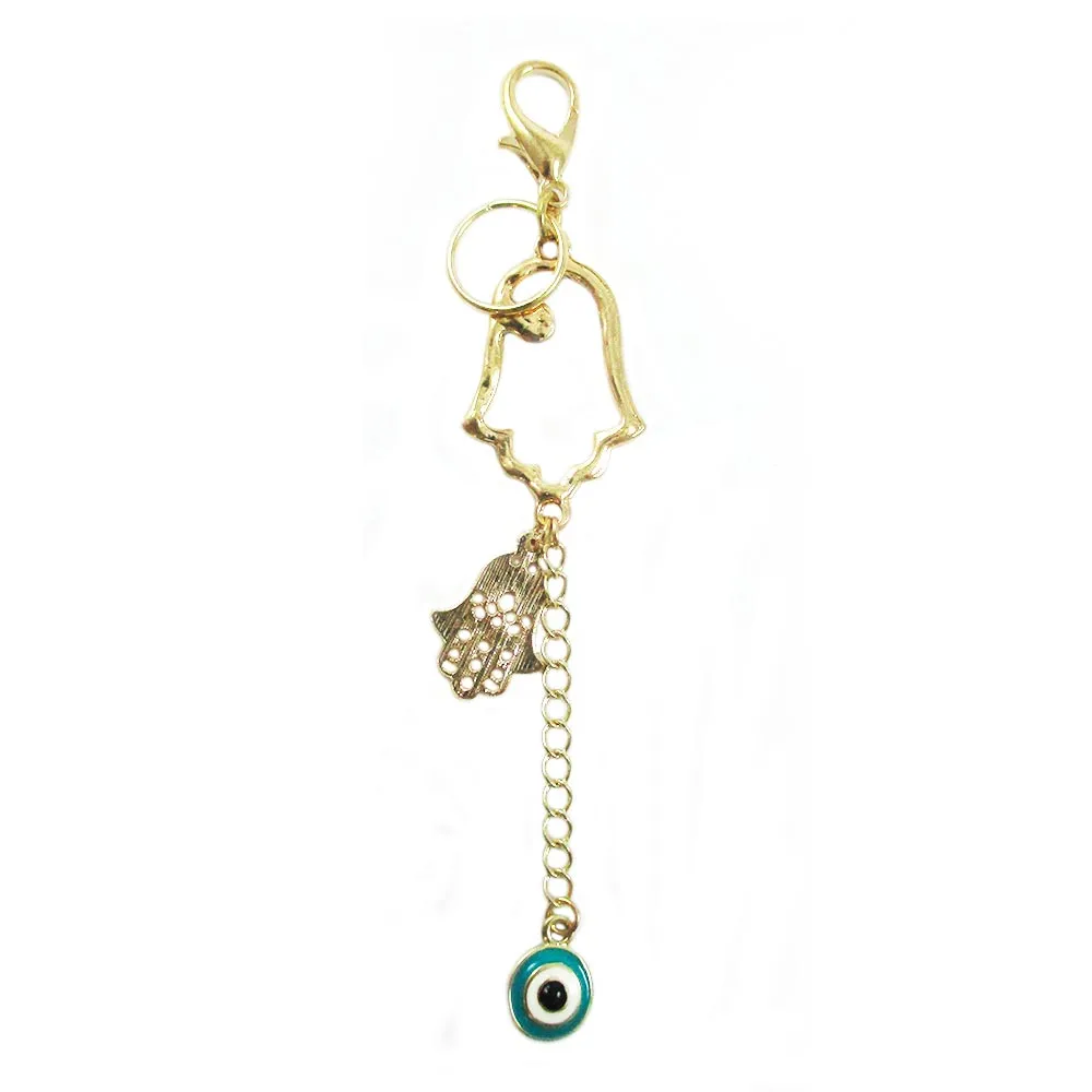 Gold Hamsa Hand Bag Charm Keychain Evil Eye Lucky Car Key Holder Women Girls