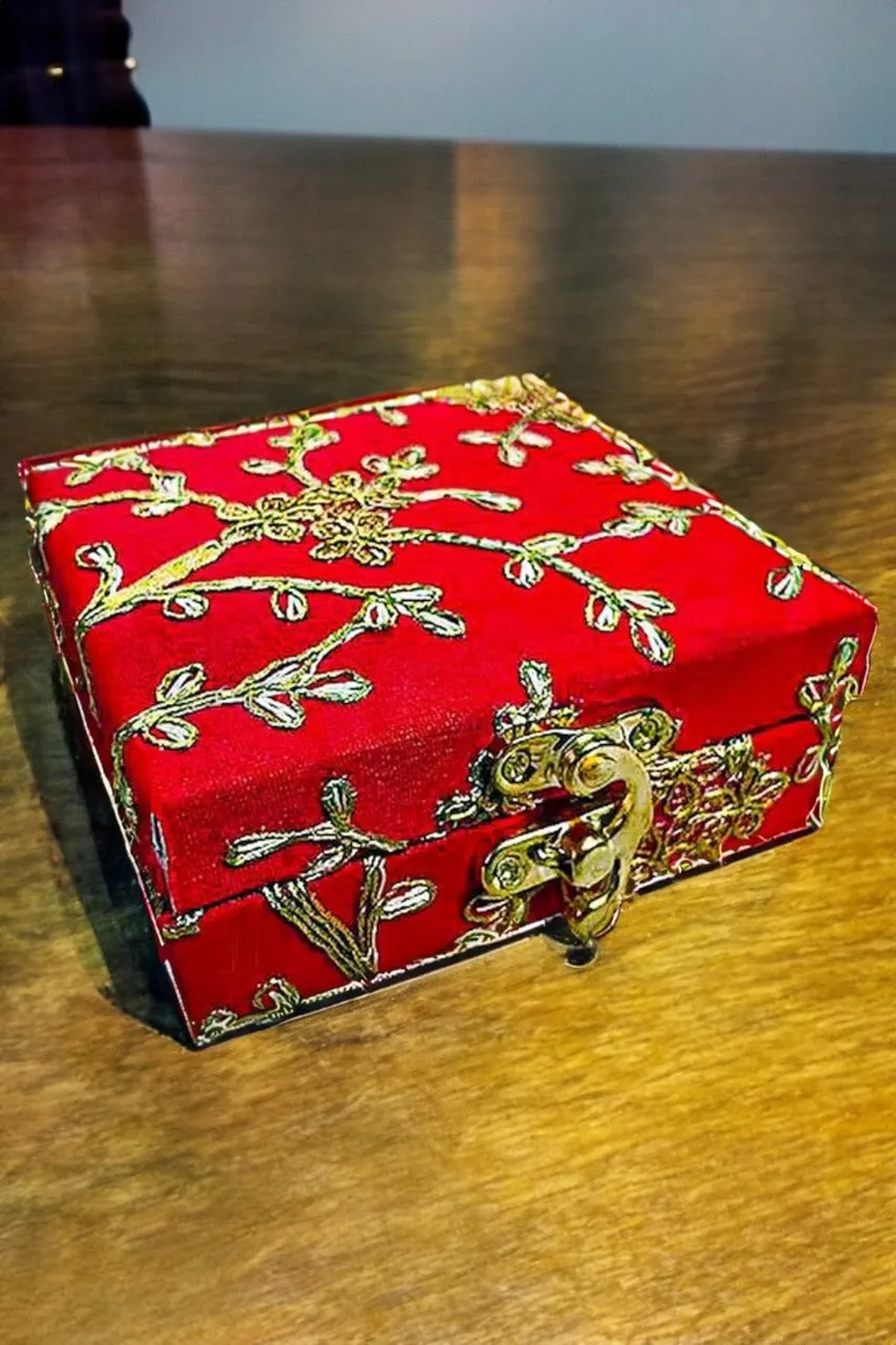 Handmade Embroidered Multicolor Shagun Box, Indian Wedding Gift Box, Wedding Favor Box In Small Size
