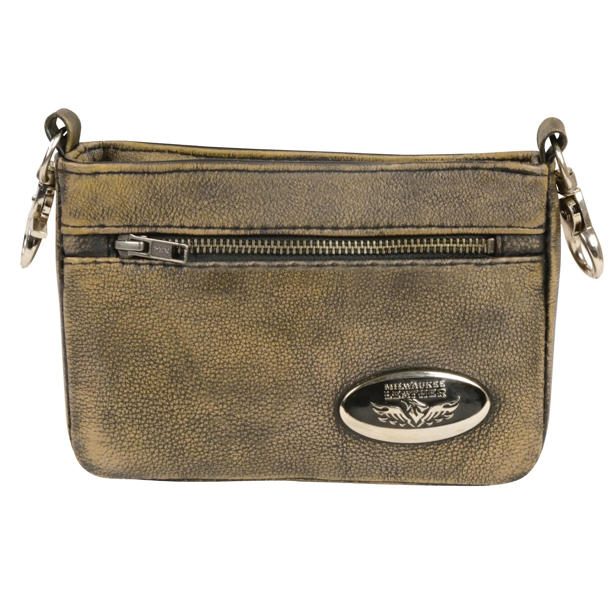 Ladies Double Zipper Leather Shoulder Bag