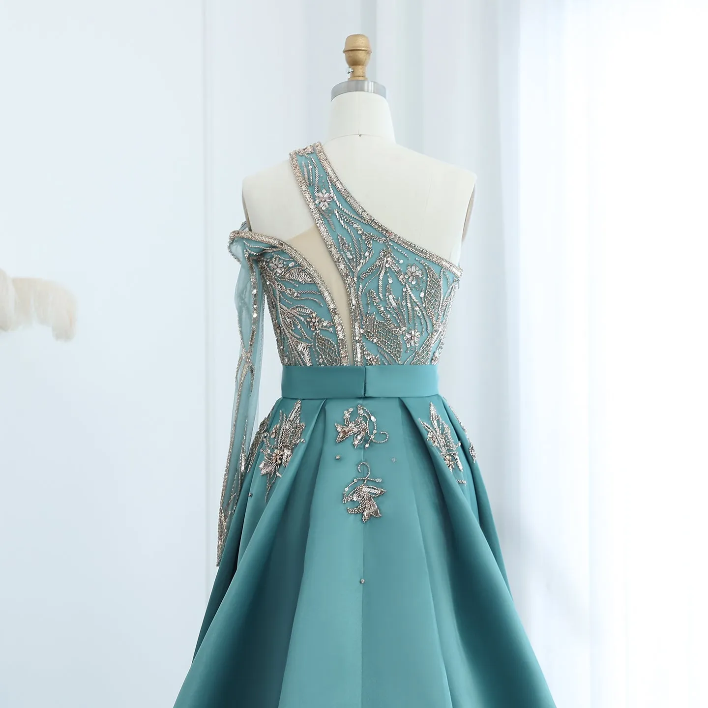 Luxury Turquoise One-Shoulder Evening Dress with Overskirt SS307