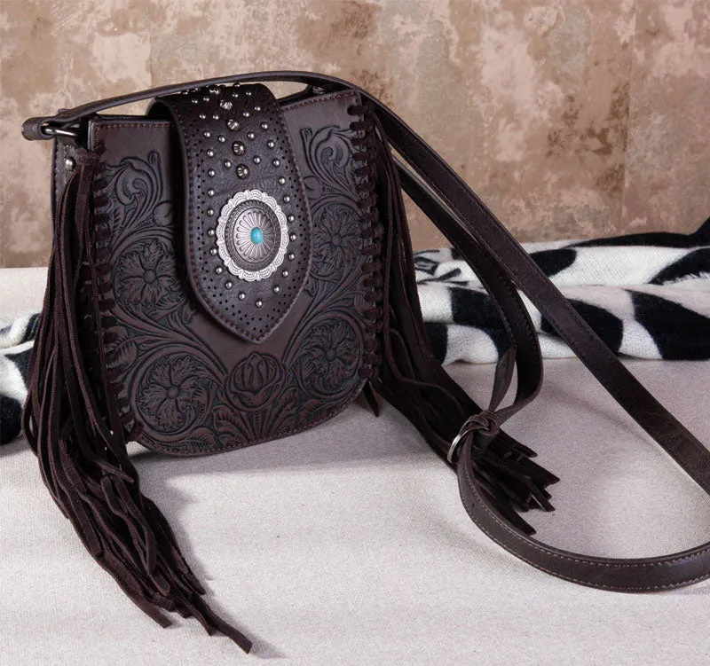 Montana West Tooled Collection Crossbody Handbag - Coffee
