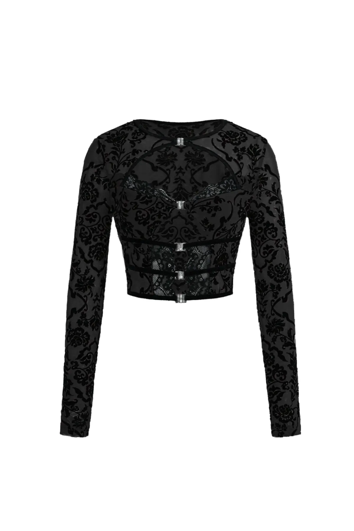 Needed Me Mesh Long Sleeve Top (Black)