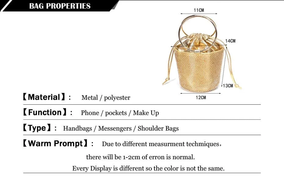 New Design Rhinestones Bucket Ladies Clutch Purse Evening Handbags