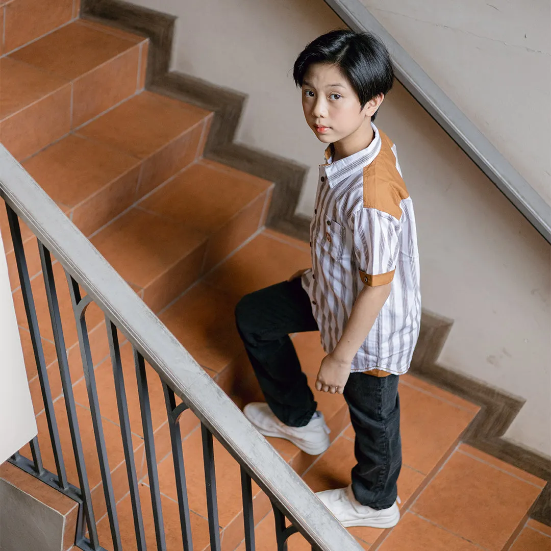 Shirt/ Kemeja Anak Laki/ Rodeo Junior Brown Striped Shirt