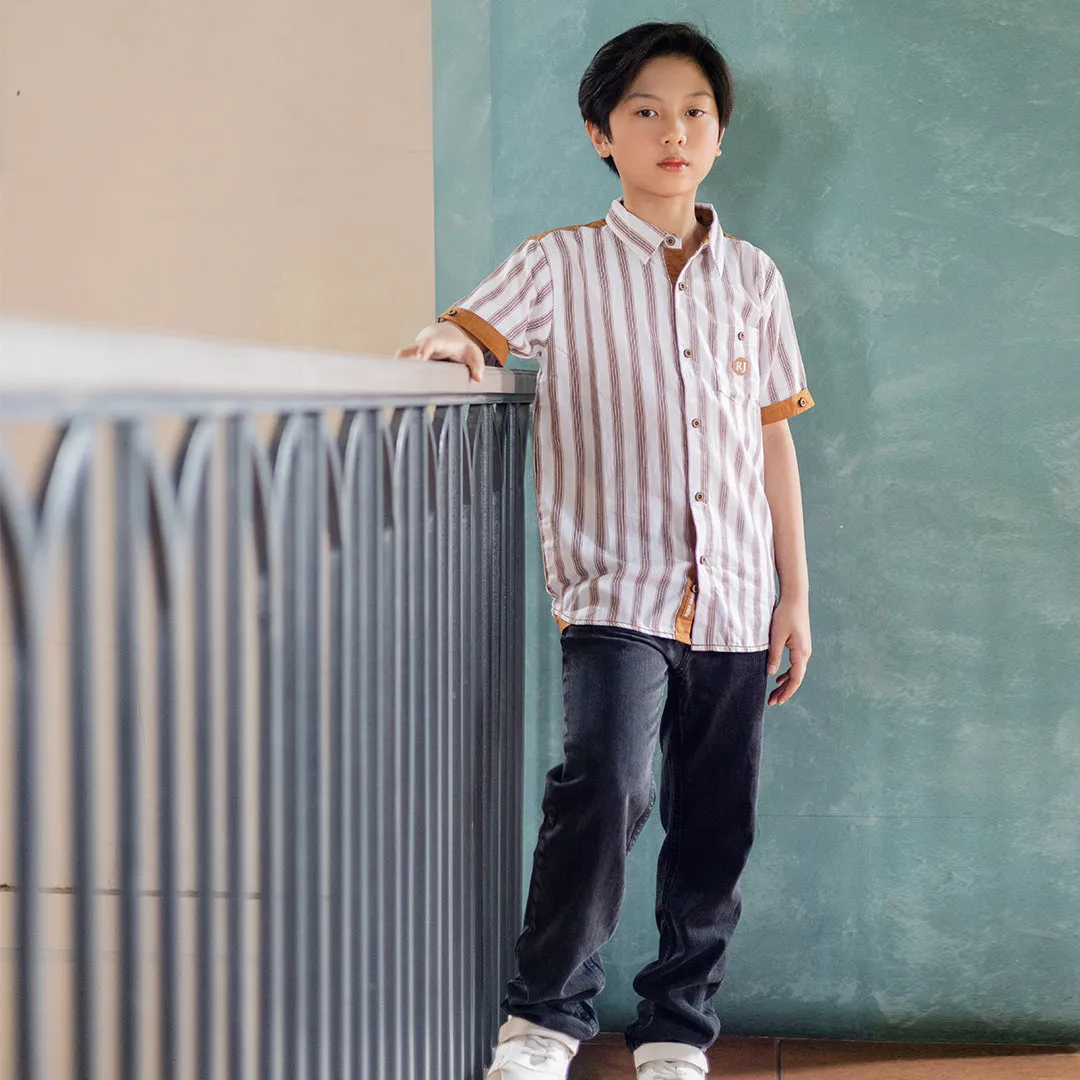 Shirt/ Kemeja Anak Laki/ Rodeo Junior Brown Striped Shirt