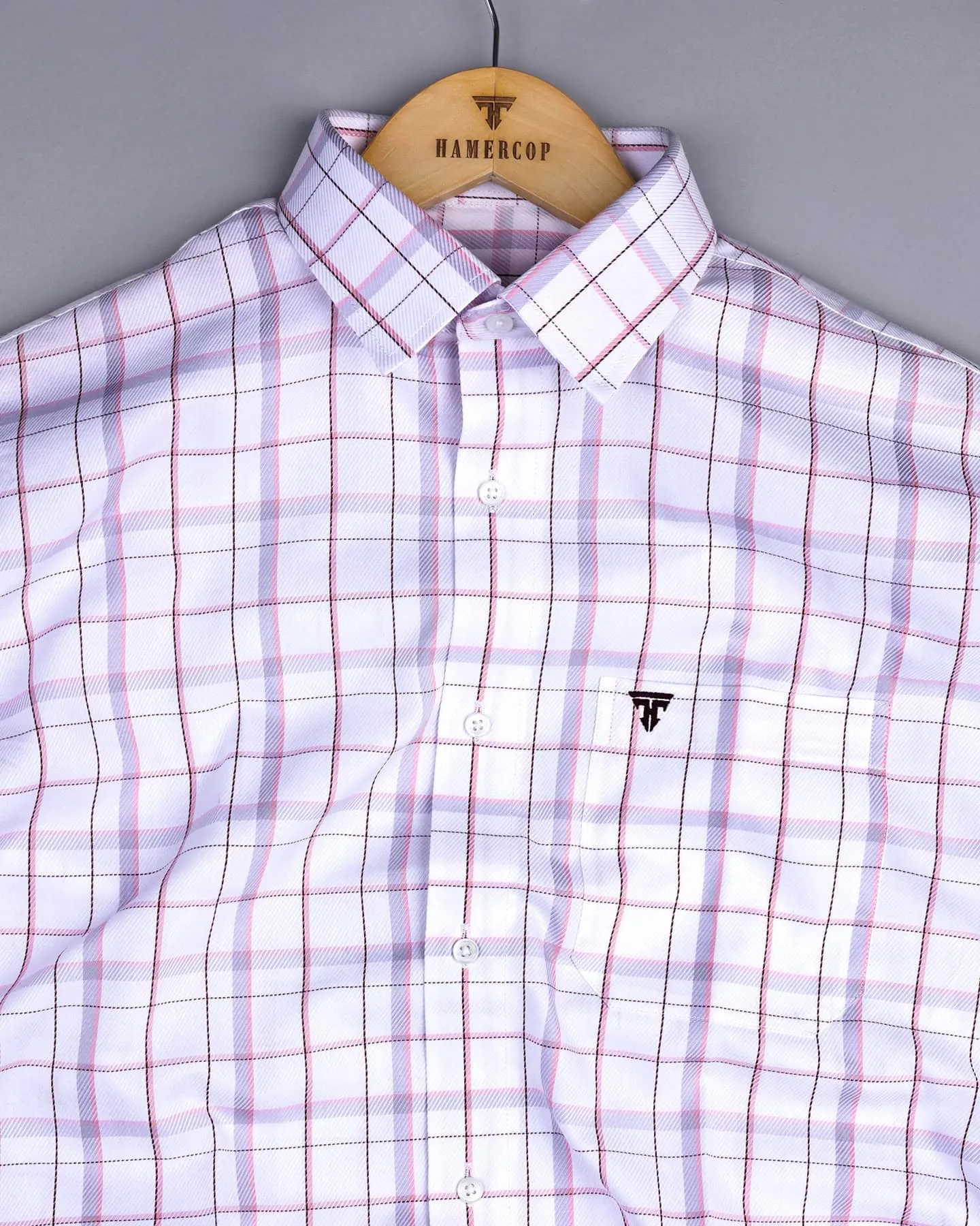 Stork Pink With White Check Premium Giza Cotton Shirt