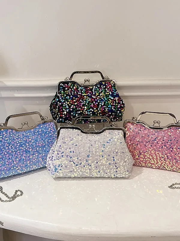 Synthetic Large Capacity Anti-Dust Solid Color Sequin Clutch Bags